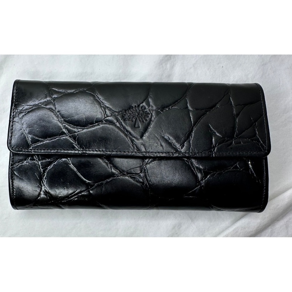 Mulberry Wallet Black Leather Embossed Made England Classic